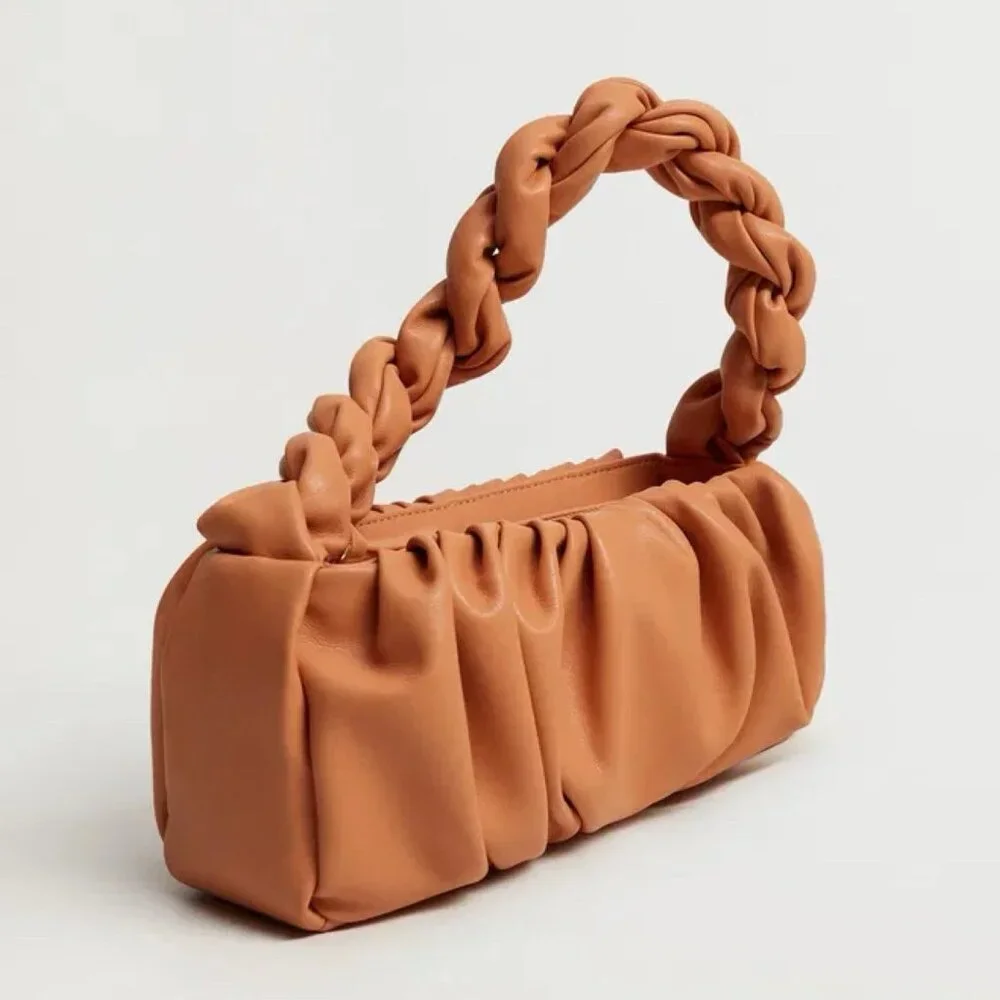 Mango Twisted Strap Baguette Bag Small Underarm Shoulder Bag Zipper Closure - Picture 2 of 14